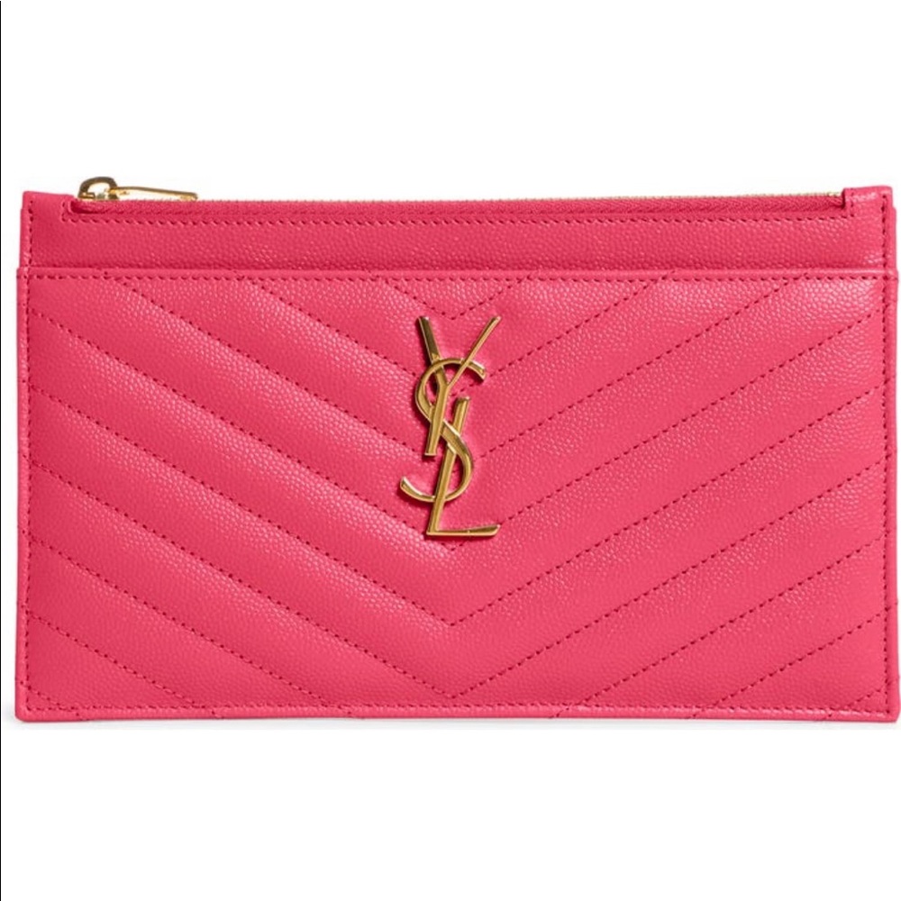 Saint Laurent Fuxia Couture Monogram Bill Pouch
